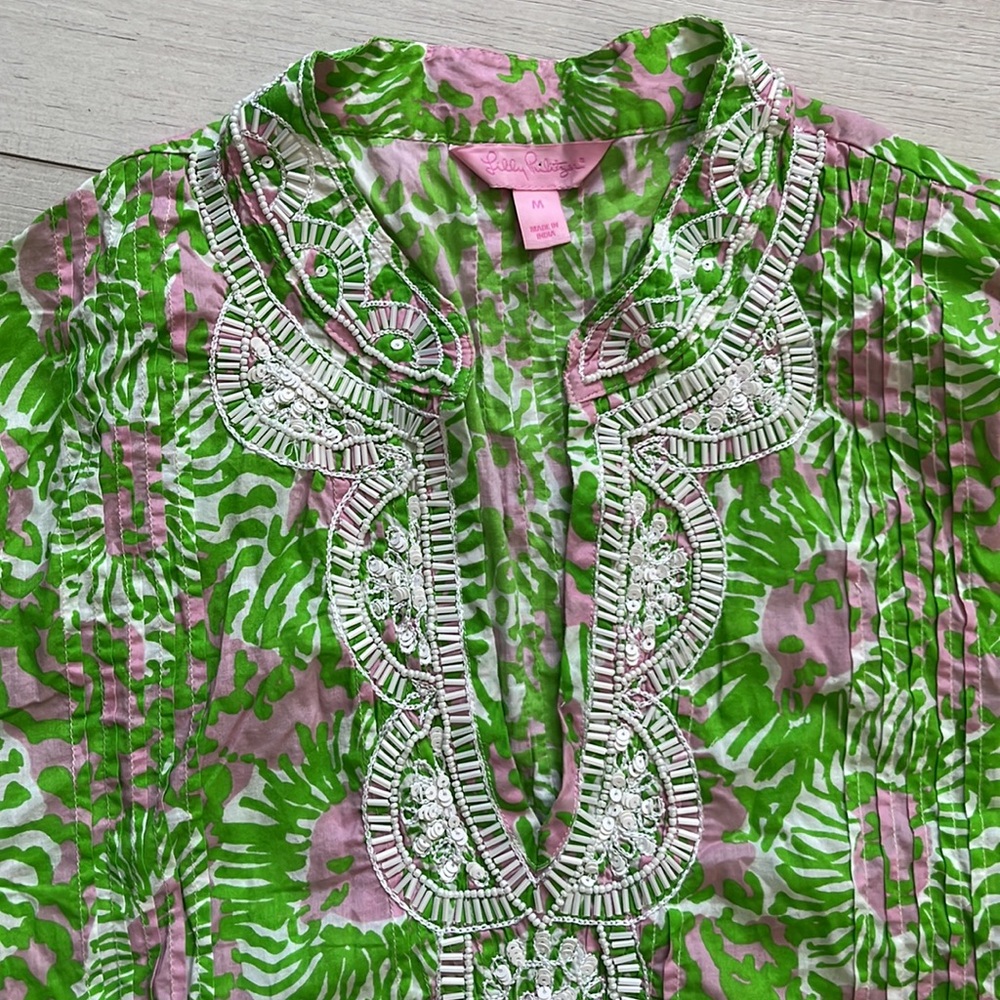 Lily Pulitzer Sarasota green beaded tunic size Medium - Picture 3 of 5